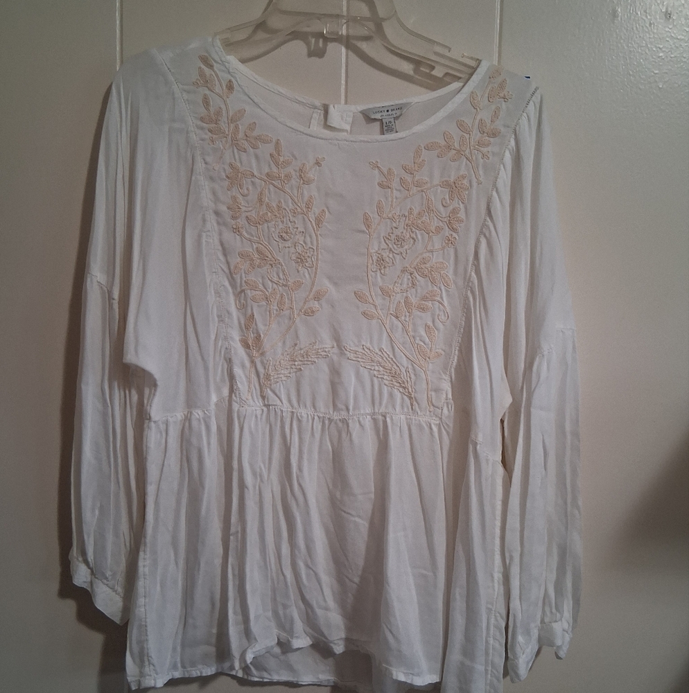 Lucky Brand White Blouse with Embroidery